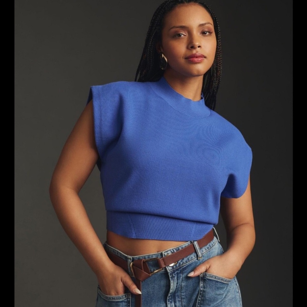 Anthropologie Electric Blue Cropped Muscle Tee